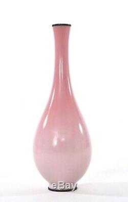 Old Japanese Pink Fuchsia Peachbloom Ando Cloisonne Enamel Shippo Long Neck Vase