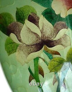 Old Japanese Plique a Jour Cloisonne Enamel Shippo Vase Roses Mint Green Ground