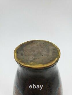 Old Original Japanese Bronze Cloisonne Oriental Vase 5 1/8'' T