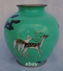 Old Vintage Japan Sato Cloisonne Vase Running Deer