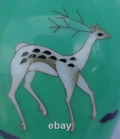 Old Vintage Japan Sato Cloisonne Vase Running Deer