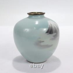 Old or Antique Diminutive Japanese Wireless Cloisonne Enamel Vase of Mt Fuji