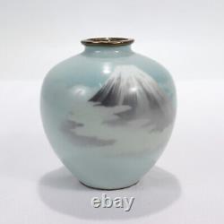 Old or Antique Diminutive Japanese Wireless Cloisonne Enamel Vase of Mt Fuji