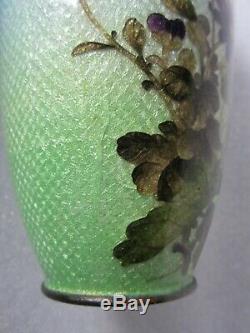 Original Antique Japanese Ginbari Silver Foil Cloisonne Floral Design Vase 9.5