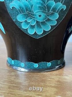 Ota Hiroaki Japanese Cloisonne Vase Silver Wire/Rims Signed With Original Papers