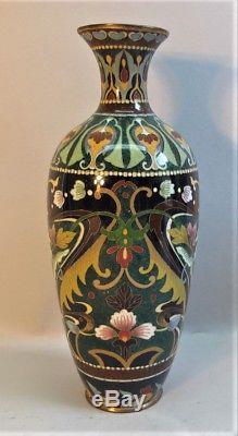 Outstanding Colorful JAPANESE MEIJI ART NOUVEAU Cloisonne Vase c. 1900 antique