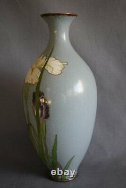 Outstanding Silver Wire Works! IRIS on Japanese MEIJI Cloisonné Enamel Vase 319