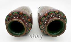 PAIR ANDO JAPANESE MEIJI PERIOD CLOISONNE VASES DRAGON & PHOENIX c1890 9 ½