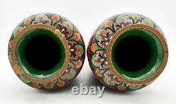 PAIR ANDO JAPANESE MEIJI PERIOD CLOISONNE VASES DRAGON & PHOENIX c1890 9 ½