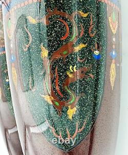 PAIR ANDO JAPANESE MEIJI PERIOD CLOISONNE VASES DRAGON & PHOENIX c1890 9 ½