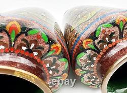 PAIR ANDO JAPANESE MEIJI PERIOD CLOISONNE VASES DRAGON & PHOENIX c1890 9 ½