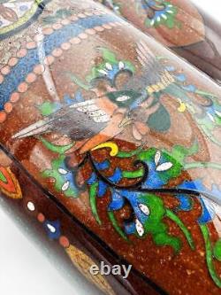 PAIR ANDO JAPANESE MEIJI PERIOD CLOISONNE VASES DRAGON & PHOENIX c1890 9 ½