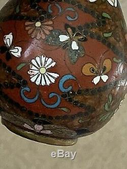 PAIR Antique Japanese Cloisonne Bud Vases. 6 tall, 2 bulbous bottom