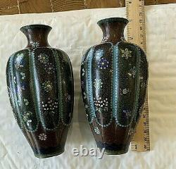 PAIR Antique Japanese Cloisonne Melon Vases 6.5