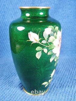 PAIR Japanese Mirror Image Ginbari Foil Cloisonne Flower Blossom Vases
