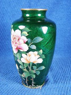 PAIR Japanese Mirror Image Ginbari Foil Cloisonne Flower Blossom Vases