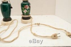PAIR Vintage japanese VASE LAMPS CLOISONNE Floral enamel Stone base antique set