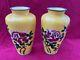 Pair (2) Of Vintage Japanese Cloisonne Yellow Vases With Flowers 7.25 Tall