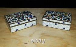 Pair Antique Japanese Cloisonne Milifiore Flower Boxes