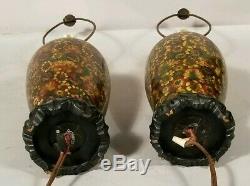 Pair Antique Silver Wire Japanese Cloisonné Table Lamps Vases On Wood Plateau
