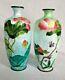 Pair Antique C1900 Japanese Ginbari Cloisonne Foil Enamelled Floral Vases 15 Cm