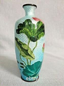 Pair Antique c1900 Japanese Ginbari Cloisonne Foil Enamelled Floral Vases 15 cm