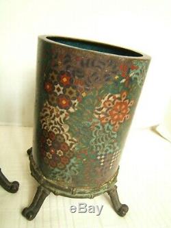 Pair Japanese Cloisonne Cylinder Or Brush Pots On Stands 1840s