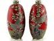 Pair Japanese Cloisonné Hawk Vases Hayakawa Komejiro