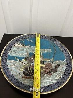 Pair Japanese Cloisonne Plaques Samurai