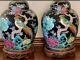 Pair Japanese Cloisonne Porcelain Vase Tree Bark Birds Flowers 9 X 7