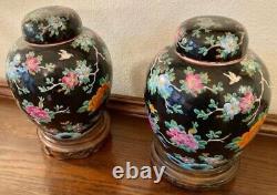 Pair Japanese Cloisonne Porcelain Vase Tree Bark Birds Flowers 9 x 7