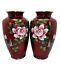 Pair Japanese Ginbari Cloisonne Pigeon Blood Vases, Silver Rims, Showa Era