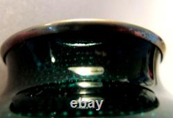 Pair Japanese Green Emerald Ginbari Silver Foil Vases Dogwood/Bird Design 7-1/4