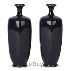Pair Japanese Meiji Cloisonne Crane Vases 19th C