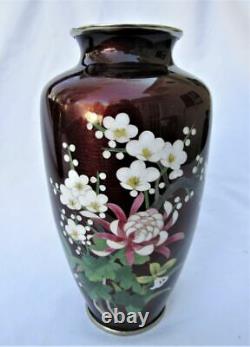 Pair Japanese Wireless Cloisonne Enamel Plum Blossom Flower Ikebana Mantle Vases