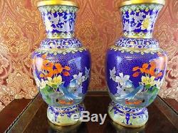 Pair Of 12 5 Band Collector Quality Chinese Cloisonne Vases Porcelain Japanese