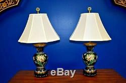 Pair Of 25 Chinese Cloisonne Vase Lamps Black Asian Oriental Japanese Porcelain