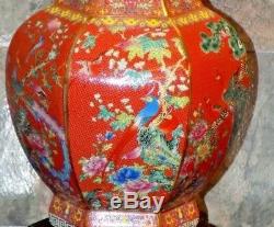 Pair Of 30 Chinese Porcelain Hex Vases Lamps Cloisonne Japanese Ceramic