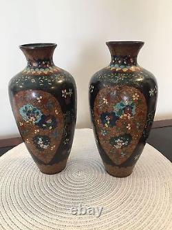 Pair Of 9 1/2 Inch (24cm) Meji Period Japanese Cloisonne Vases Circa 1880 1900