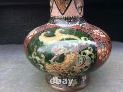 Pair Of Antique Meji Period Japanese Cloisonné Bottle Vases
