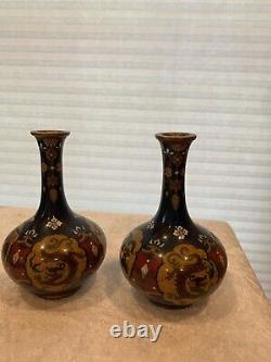 Pair Of Japanese Antique Cloisonne Vases, Meiji Period