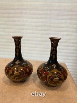 Pair Of Japanese Antique Cloisonne Vases, Meiji Period