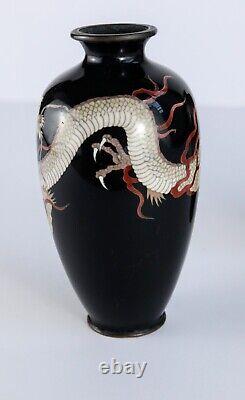 Pair Of Japanese Black Cloisonne Dragon Vases, Meiji Era