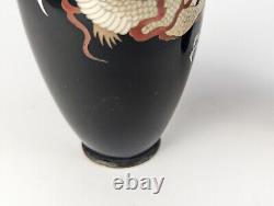 Pair Of Japanese Black Cloisonne Dragon Vases, Meiji Era