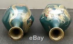 Pair Of Japanese Meiji Golden Age Cloisonne Vases with Silver Wire