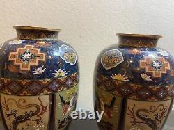 Pair Of Superb Japanese Meiji Period Cloisonné Vases, Attributed to Namikawa