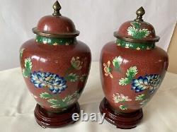 Pair Of Vintage Chinese Cloisonne VASE With Lid
