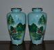 Pair Old Or Antique Japanese Wireless Cloisonne Vases Silver Rims Showa