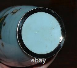 Pair Old or Antique Japanese Wireless Cloisonne Vases Silver Rims Showa