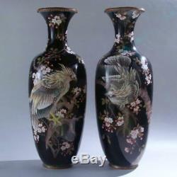 Pair Tall Japanese Meiji Aesthetic Period Cloisonne Vases (34 in, 86 cm)
